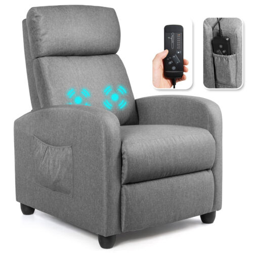 Massage Recliner Chair Single Sofa Fabric Padded Seat Theater Home w/ Footrest Thumbnail Picture