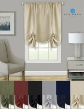 Shabby Linen Farmhouse Sheer Flax Curtain Tie Up Window Shade - Assorted Colors