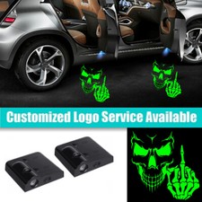 2pcs Green Skull Middle Finger Logo Car Door Laser Shadow Led Welcome Light 2pcs Green Skull Middle Finger Logo Car Door Laser Shadow Led Welcome Light