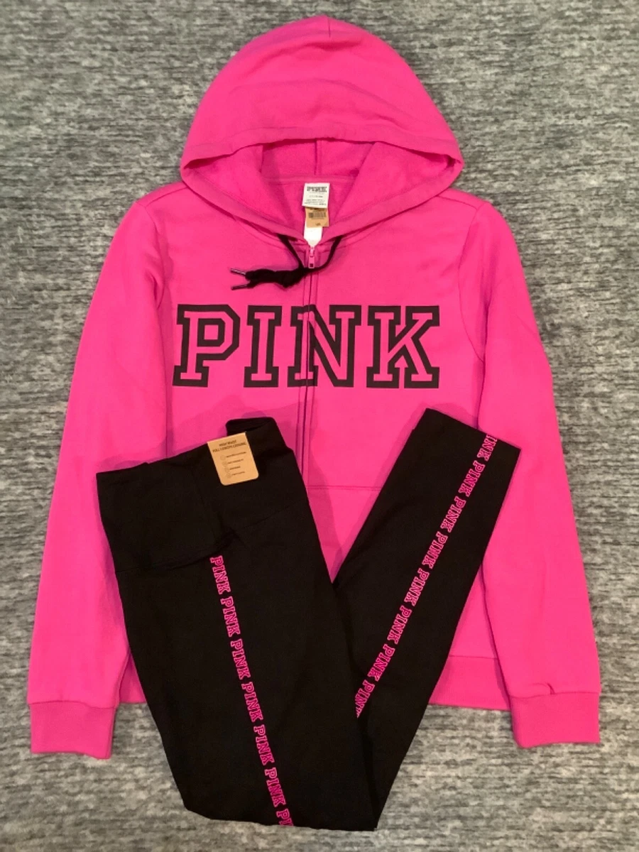 Victoria s Secret Pink Full Zip Hoodie Leggings Set Neon Fuchsia