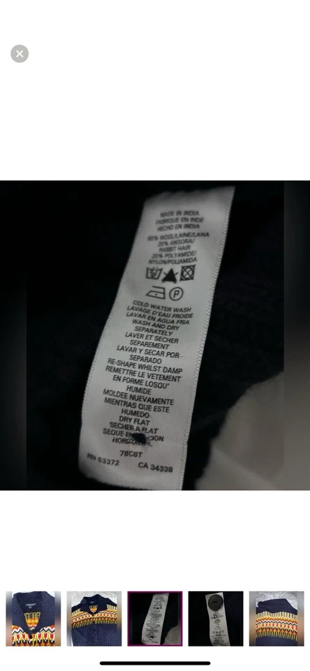 Cárdigan Suéter French Connection Fairisle M Fair Isle Lana Angora Grueso Tejido Foto 4 de 4