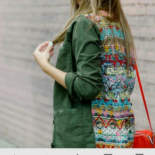 Veste Kaki Blouson Ethnique Femme Zara Brodé Ethnique Kaki Blouson