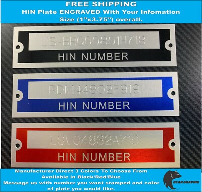 #ad HIN Plate Tag Boat Serial Number ENGRAVED 3 Colors Available FREE SHIPPING $18.95