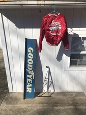 Vintage large double sided Goodyear tires metal sign and bracket.See description