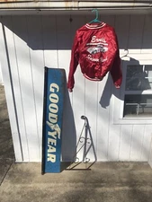 Vintage large double sided Goodyear tires metal sign and bracket.See description