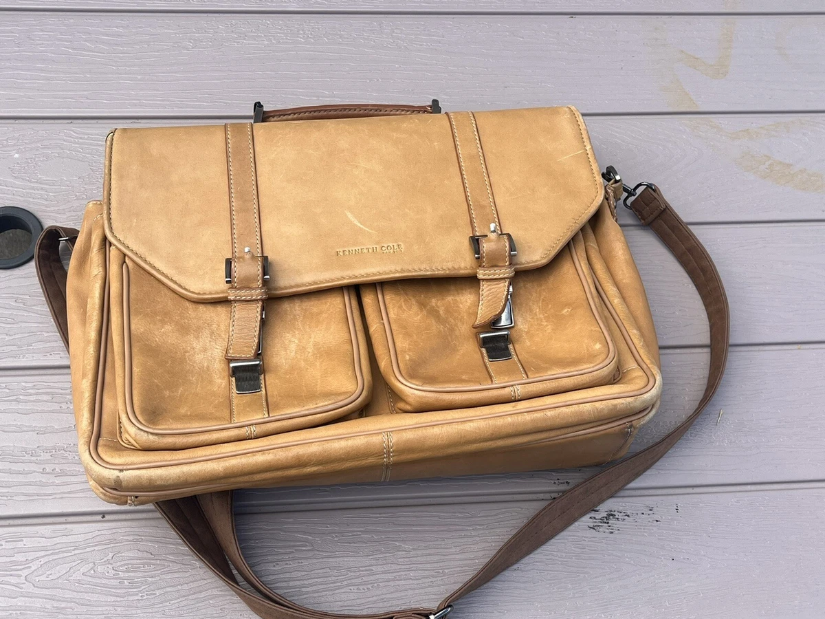 KENNETH COLE New York Briefcase Brown Leather Messenger Laptop Case Bookbag
