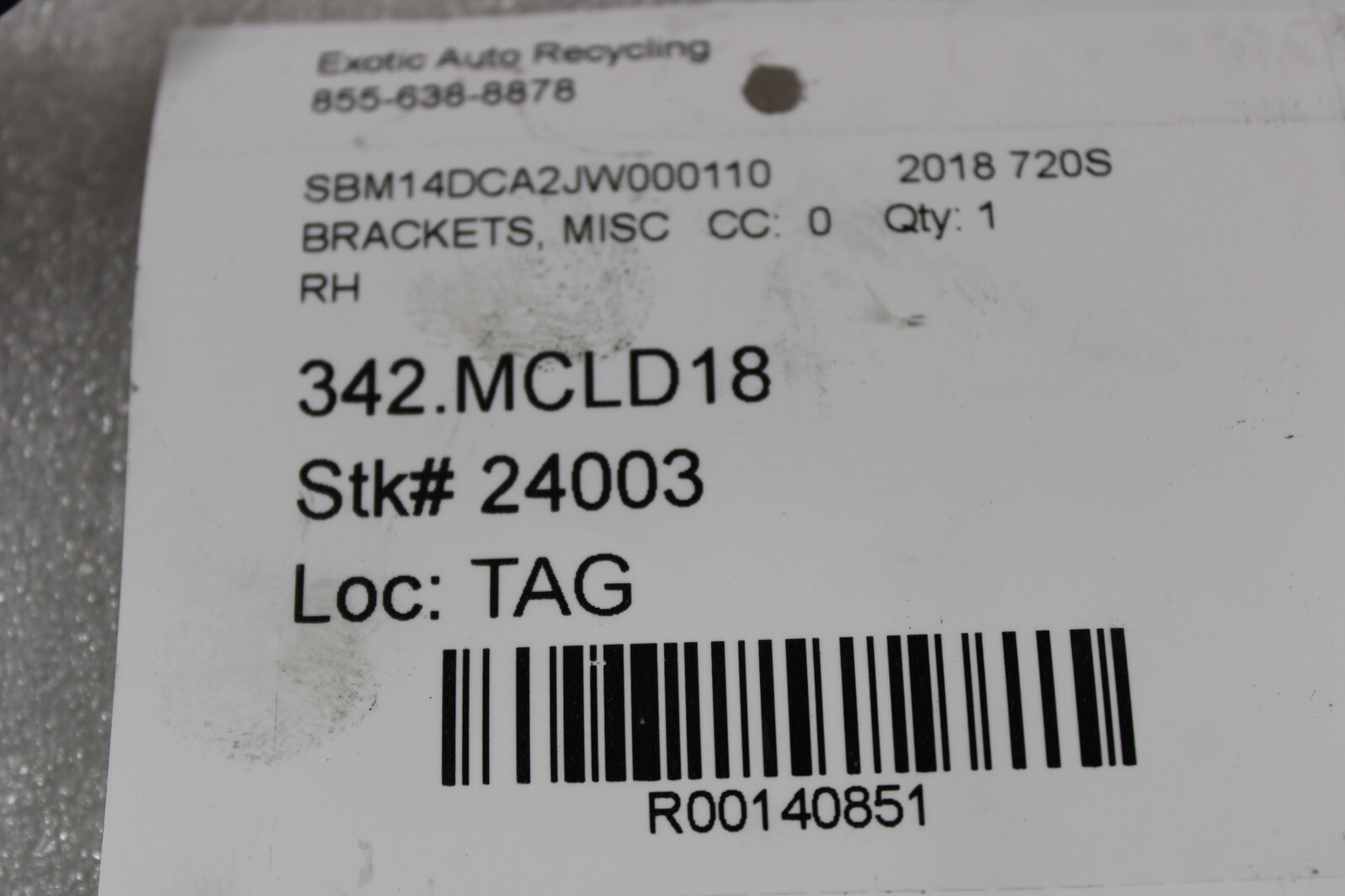 McLaren 720S, RH, Right, Interior Trim Cover Panel, Used