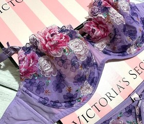 Victorias Secret Wicked Unlined Balconette Bra Cheeky Set Floral Purple