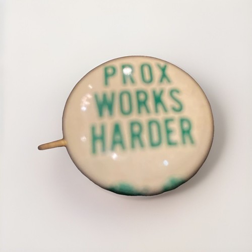 VTG Prox Works Harder Wisconsin Democrat Campaign Pinback .9" Bill Proxmire - Picture 2 of 6