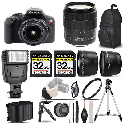 Canon Rebel T7 with 18-55mm Lens +18-135mm f/3.5-5.6 IS USM Lens +Flash +64GB