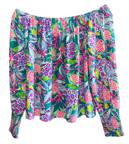 Top Lilly Pulitzer Lana Hombro Descubierto Tortuga Onda Talla Pequeña Resort Nuevo con Etiquetas