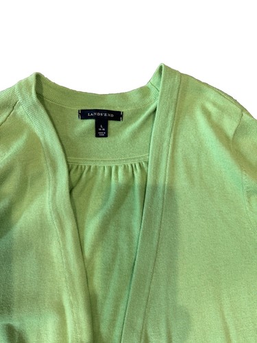 Suéter cárdigan largo abierto verde claro Lands End para mujer talla grande - Imagen 5 de 5