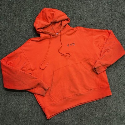 Off-White Mens Orange Solid Pullover Hoodie Logo Drawstring Pockets