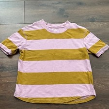 Madewell Pink Mustard Yellow Striped Cotton Slub Crew Neck T-Shirt XXS