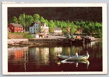 Vtg Postcard Kinsarvik in Hardanger Norway Boat Homes Rowboat