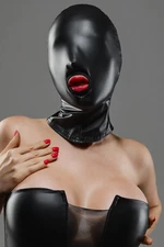 Black Wetlook Stretch Hood Mask with Locking Back Zipper