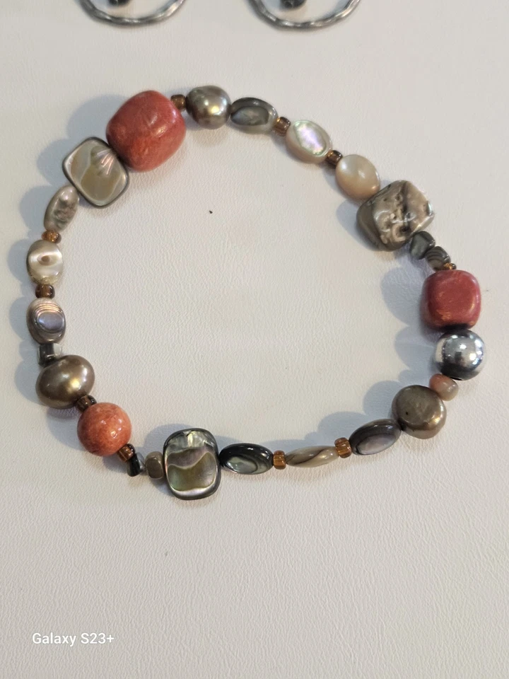 Pendientes y pulsera Silpada W1560-B1695 coral plata esterlina esponja roja naranja Foto 3 de 4