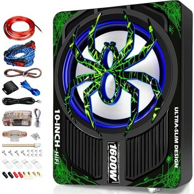 2026 Upgraded 1600W Car Subwoofer, 10'' Ultra-Thin Under-Seat Sub with Built-in