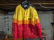 TOYOTA Vtg 70s 80s Toyotaline Orange Yellow Rainbow stripe racing TRD ski Jacket