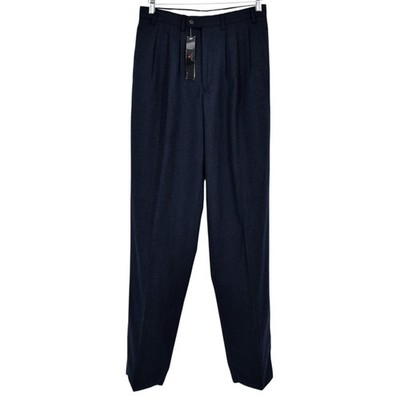 VIVALDI Italian Pleated Dress Trousers Pants Fleck Navy Blue Unfinished 30 NWT