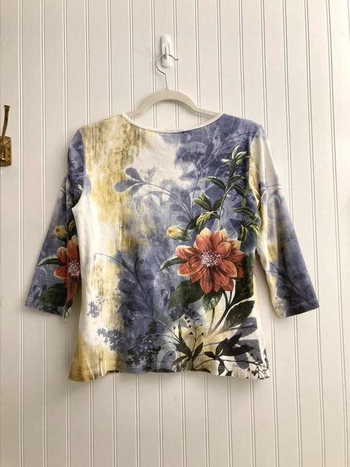 Vintage y2k Katina Marie tee Women’s S cottage core garden party floral bling - Image 2 of 4