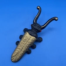 Cast Iron Beetle Boot Jack Vintage Black & Gold W/ Red Eyes 10” Long
