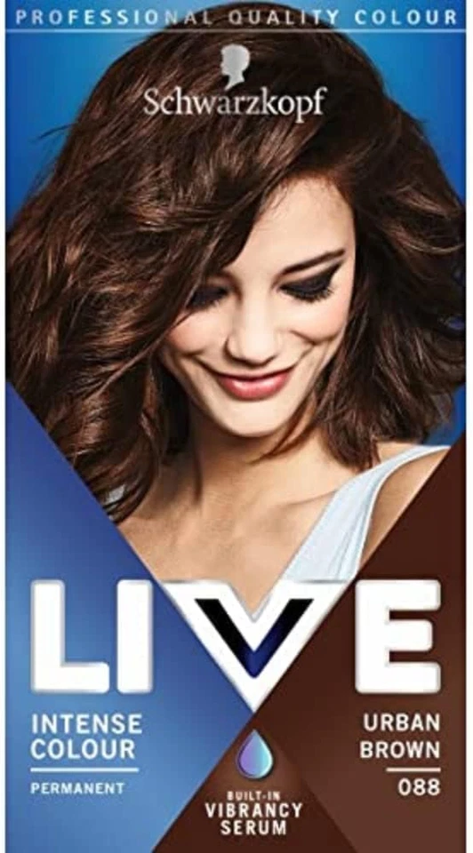 Schwarzkopf LIVE Intense Colour 088 Urban Brown Permanent Hair Dye Vibrancy Seru