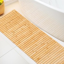Bamboo Bath Mat Large Long Wood 48" x 16" Rectangular , Natural Slat