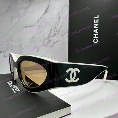 CHANEL Sunglasses Black New Runway White Cat Eye Gradient 6056