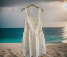 Joie Women's Ornata White Eyelet Sleeveless Fit & Flare Linen Dress Lined Size 8