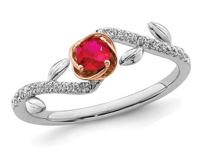 1/4 Karat (ctw) Rubin Rose Blume Ring in 14K Weißgold mit Diamanten