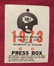 10/14/73 Press Box Pass Ticket Stub Chiefs Vs Green Bay Packers Lenny Dawson