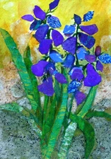 JANET LEO  SFA  ORIGINAL MIXED MEDIA   COLLAGE  "HAPPY THOUGHTS"     floral