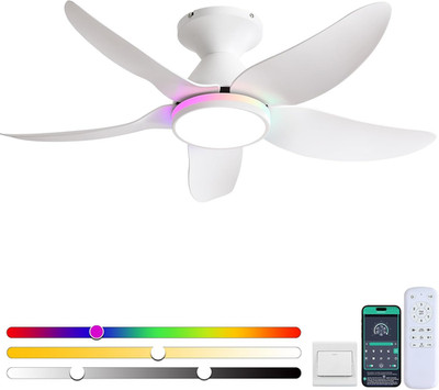 Remote Control Ceiling Fan with RGB Lights, 38'' Low Profile, 6 Speeds