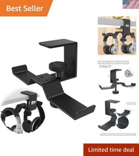 Under Desk Headphone Hanger - Supports Two Sets, Sleek Black Design