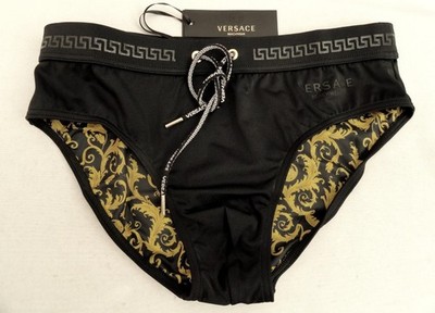 Versace Greca Black Swim Shorts Briefs SZ4  NEW AUTH