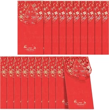 Christmas Envelopes (Pack of 20), Xmas Gold Foil Money Holder for Cash Gifts, Ho