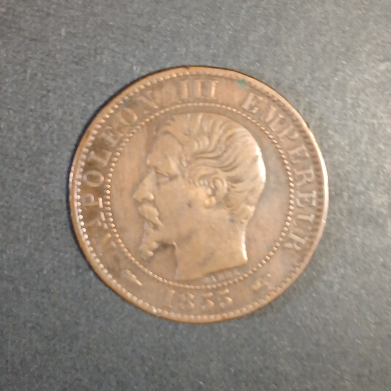 1855 France 5 Centimes Bronze Coin KM#777.4 Napoleon III