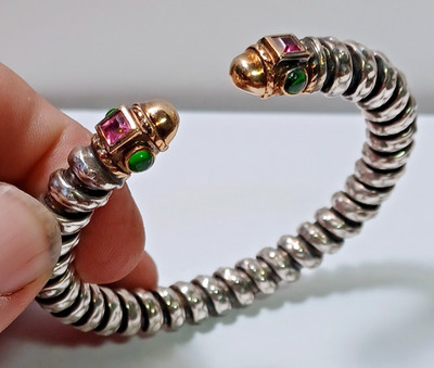 Alwand Vahan 14k Gelbgold & 925 Sterling Silber Spule Edelstein Armreif Armband