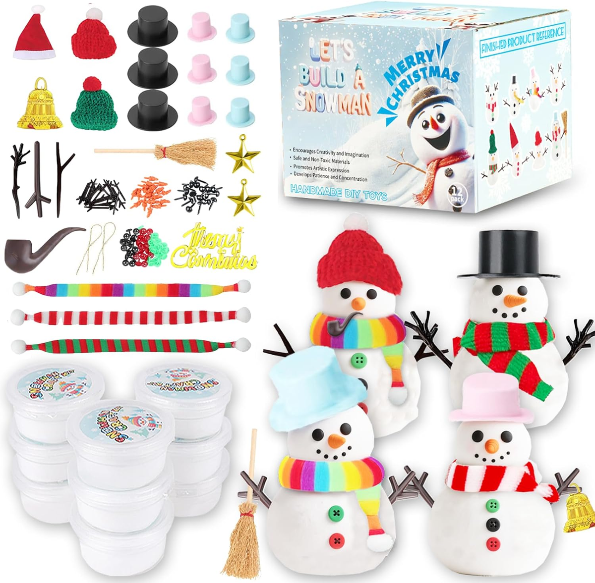 12Pack Build a Snowman Kit - Christmas Crafts for Kids,Air Dry
