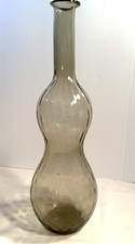Vintage MCM Empoli Hour Glass shape Optic Smokey Gray Genie Bottle Decanter 17"