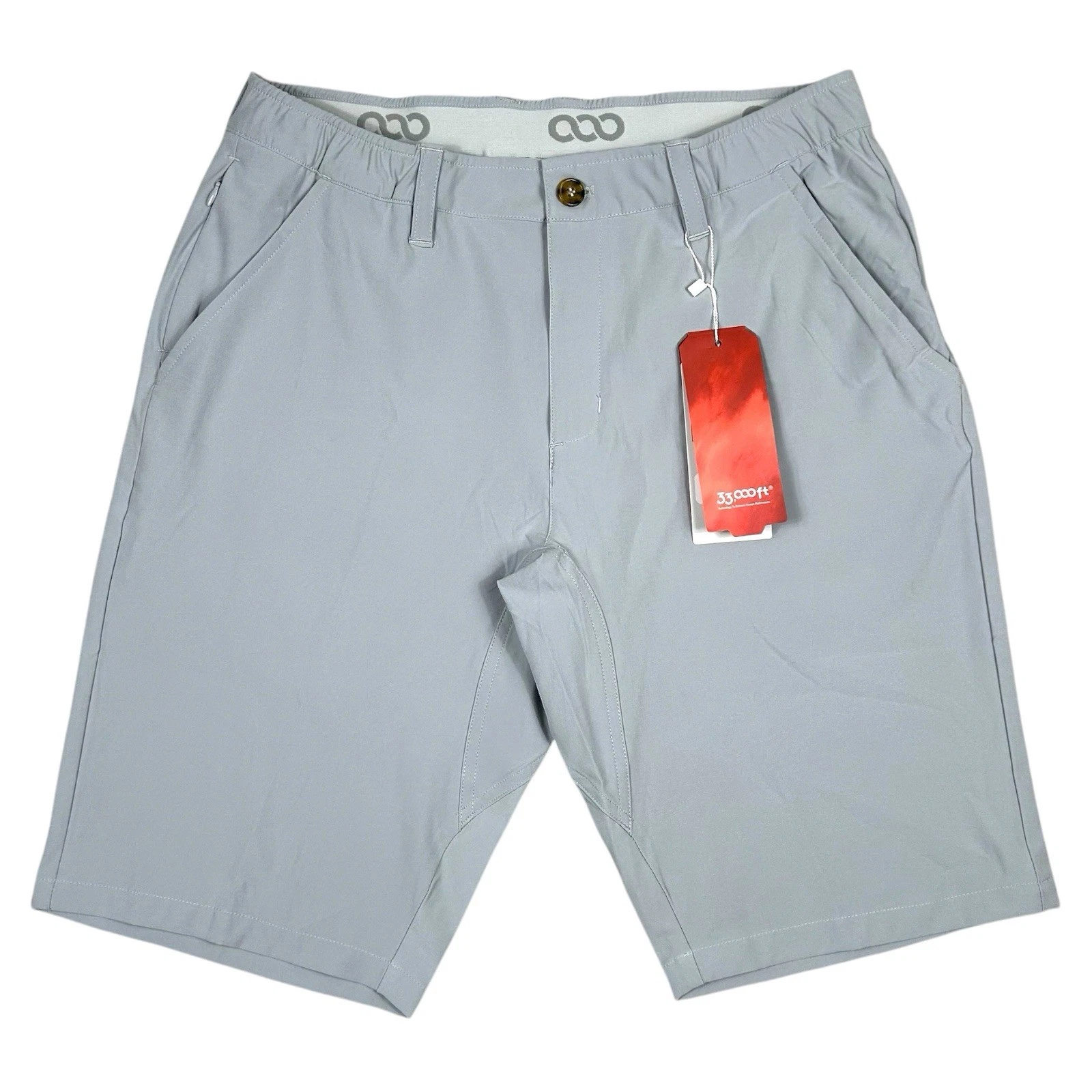 33000ft Performance Shorts Golf Mens 32 UV Stretch 5 Pockets 12" Inseam Gray New