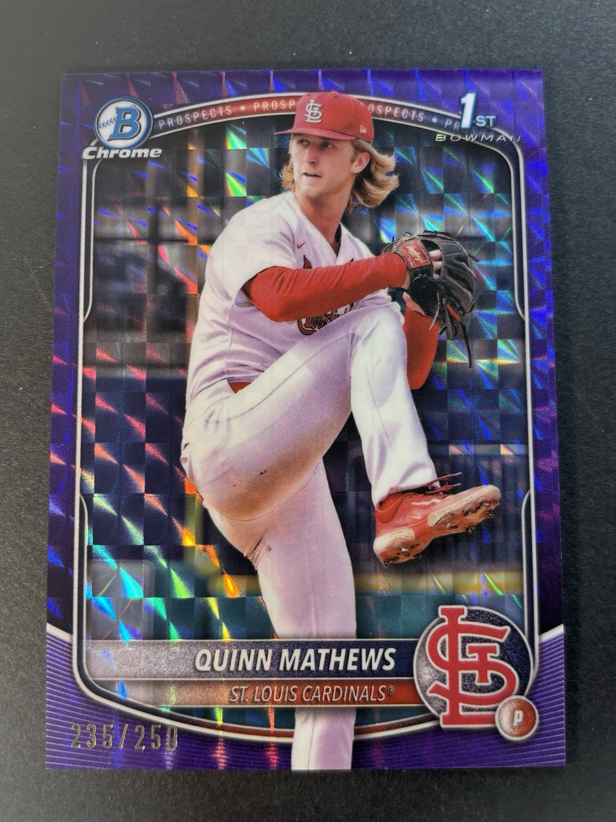 Quinn Mathews /250 Purple Geometric Refractor 2025 Bowman Chrome 1st Cardinals