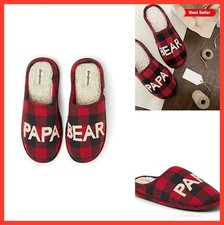 Men Slippers Plaid Faux Shearling Memory Foam Clog Slip On Indoor Outdoor Papa