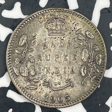 1905 India 1/2 Rupee Lot#JM0874 Silver! Key Date! Nice!