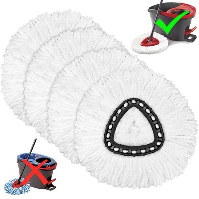 4 Pack Mop Heads Replacements for O-Ceda Easy Wrin Spin System, 4 Pack, White