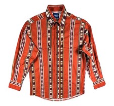 Vintage Wrangler Western Shirt Mens Large Red Aztec Pearl Snap Long Sleeve New