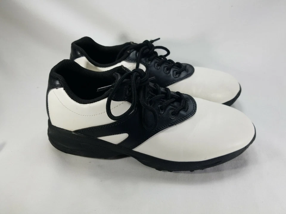 EE. UU. Zapatos de golf KIDS GOLF blancos y negros clásicos estilo silla de montar talla 6Y  Foto 2 de 4