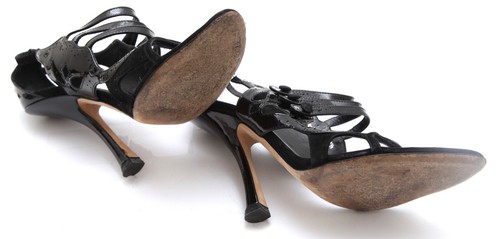CHRISTIAN DIOR Pump Pumps Black Patent Leather Suede Strappy Heel Heels 37.5 - Picture 9 of 9