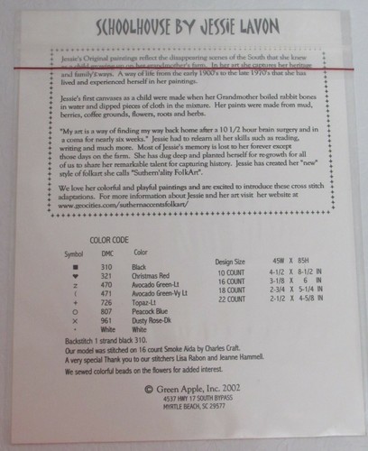 Cross Stitch Suthern Accents Schoolhouse by Green Apple Co Pattern New - Picture 4 of 4